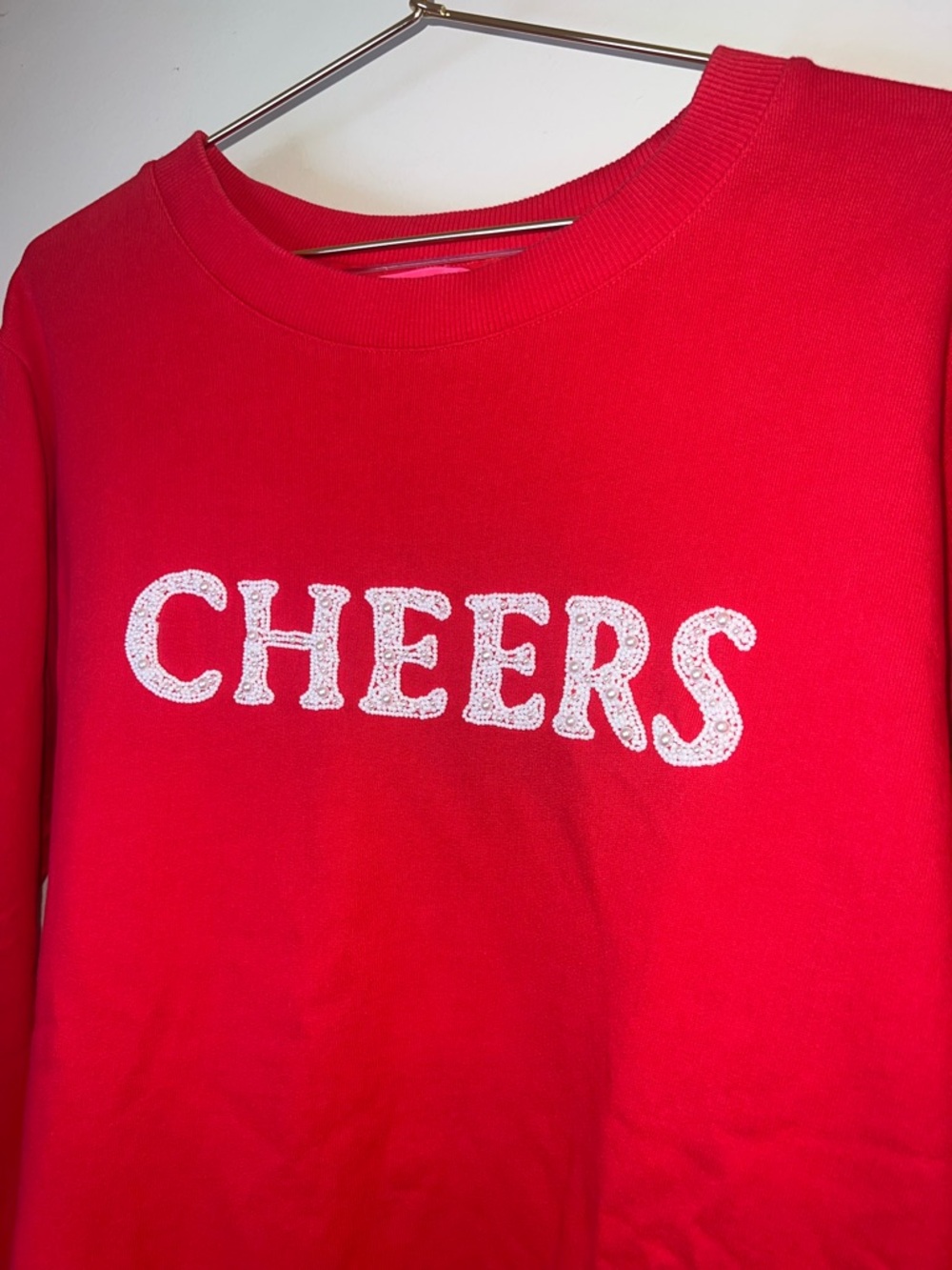 Lilly Pulitzer Cheers Pearl Beaded Crewneck Sweatshirt Red Size Medium - Picture 4 of 12